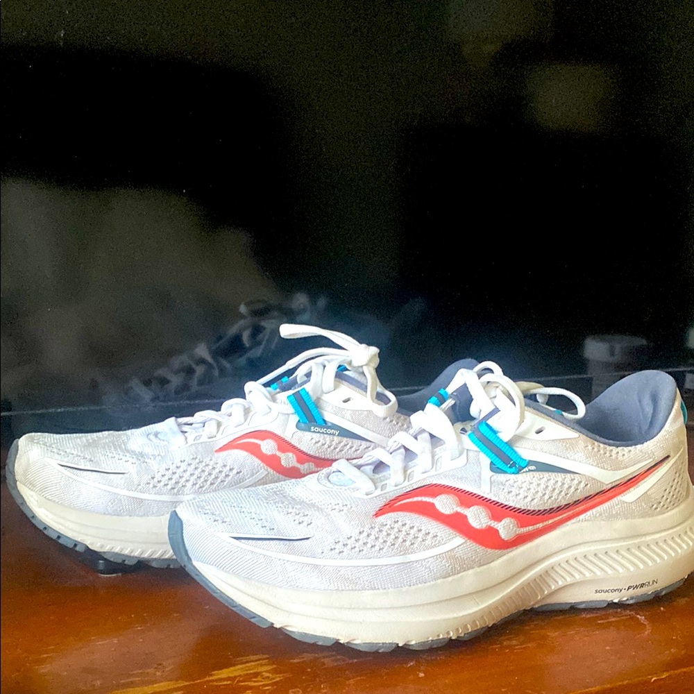 Saucony White and Red Athletic Sneakers
